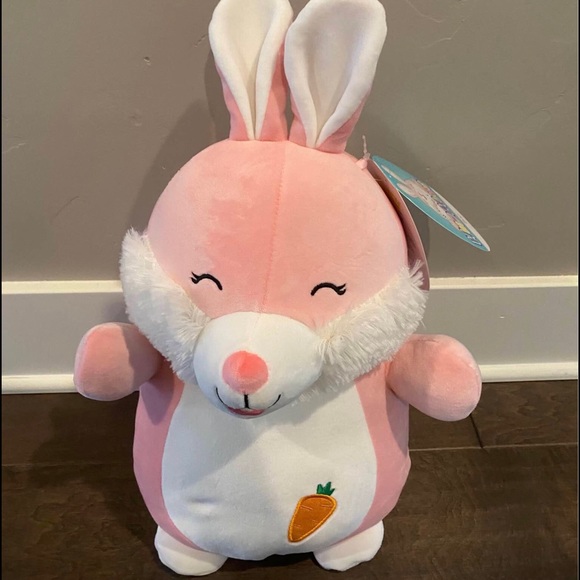 🚫SOLD🚫 Squishmallows Hop The Pink Bunny Easter Hug Mees 14” HTF With Carrot - Picture 3 of 6